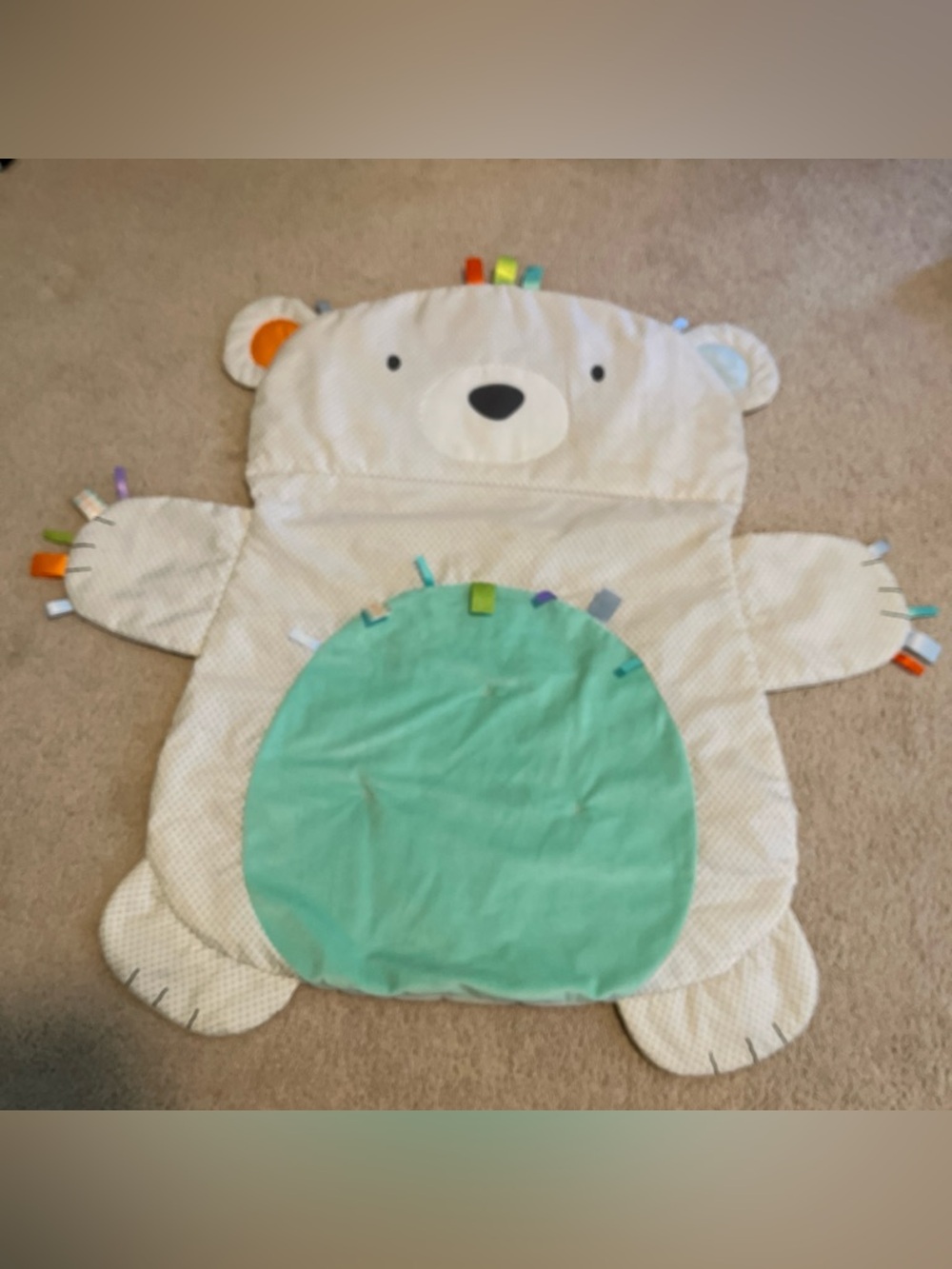 Plush Bear Shaped Baby Play Mat with Teether Tabs - Grey & Mint